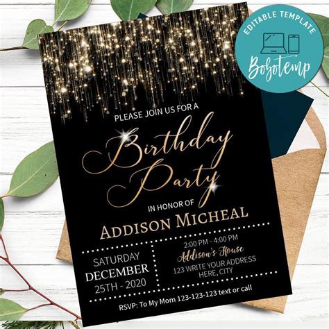 Glitter birthday invitation template