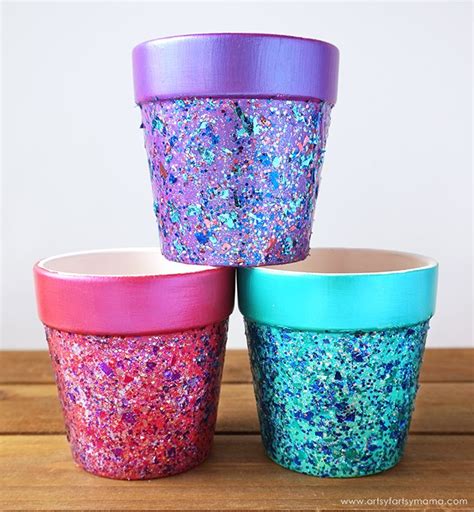 Glitter flower pot with colorful glitter