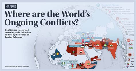 A map of the world with various conflict zones marked