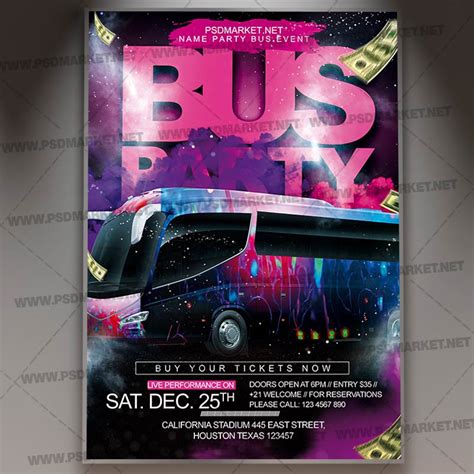 Glow-in-the-Dark Party Bus Flyer Template