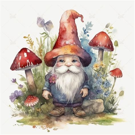 A gnome surrounded by giant mushrooms