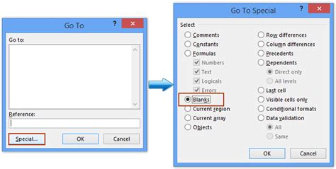 Using Go To Special to select blank cells