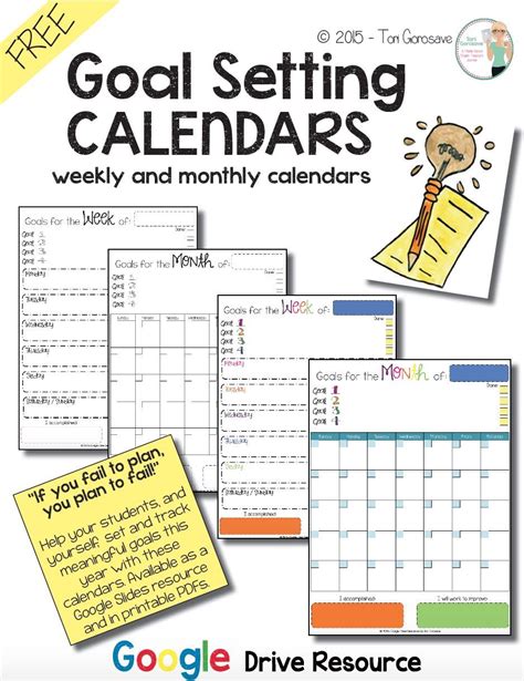 Goal setting activity calendars