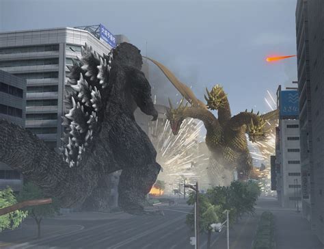 Godzilla destroying a city