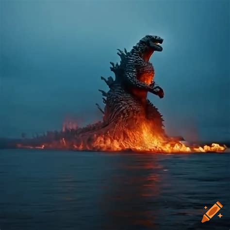 Godzilla stomping through the ocean