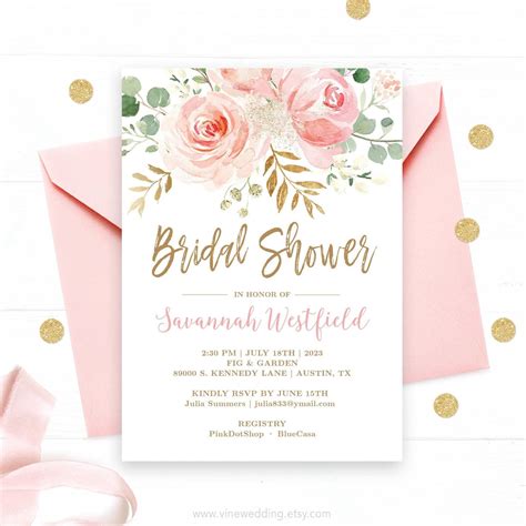 Gold and Pink Bridal Shower Invitation Template