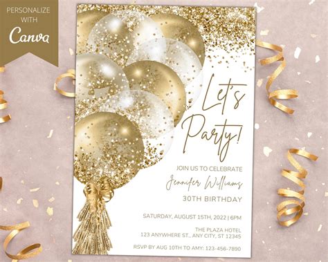 Gold Balloon Birthday Invitation