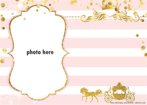 A golden carriage invitation template with a fairytale design