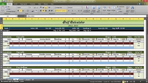 Golf Clash Club Spreadsheet Template Microsoft Excel