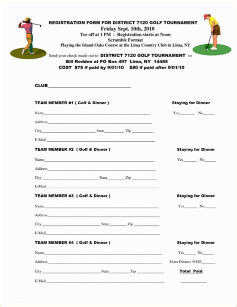 Golf Club Registration Form Template Example