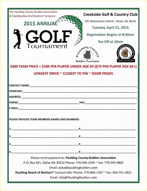 Golf Competition Registration Form Example