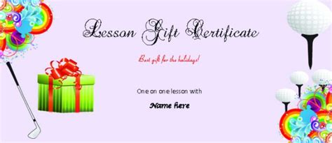 Golf lesson gift certificate with amenities