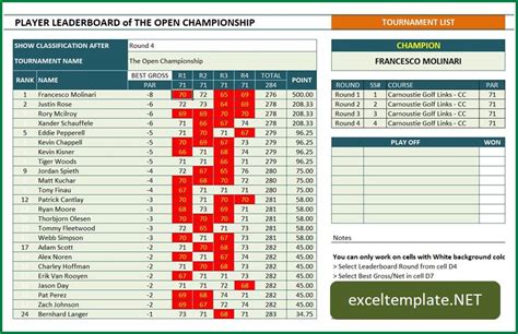 Golf pairing Excel template