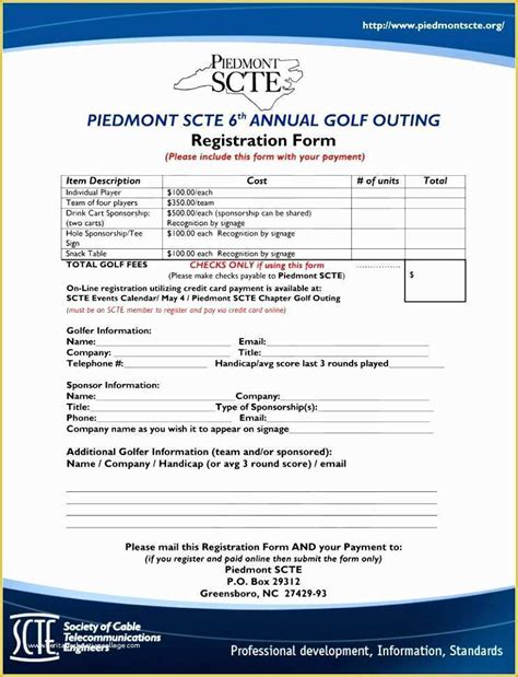 Golf Registration Confirmation