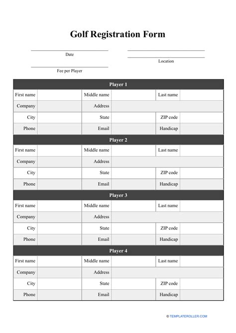 Golf Registration Form Template Example