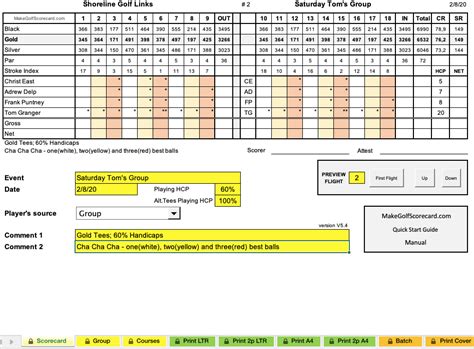 Golf Scorecard Template Excel Download