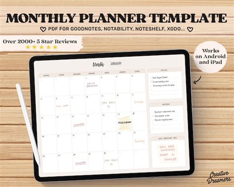 Goodnotes monthly planner template