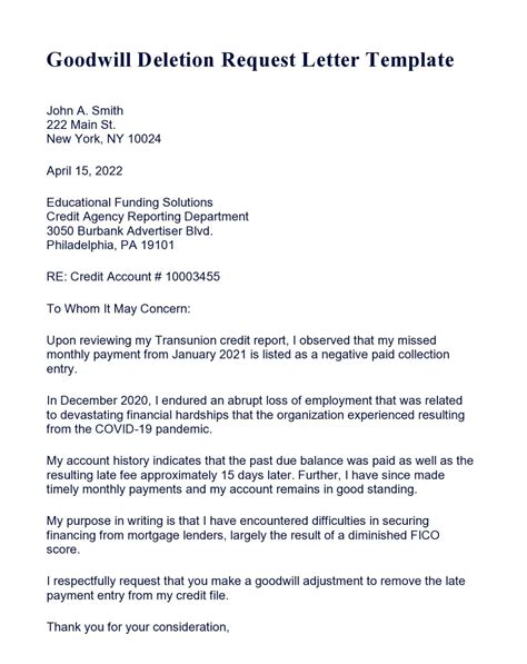 Goodwill Deletion Letter Sample