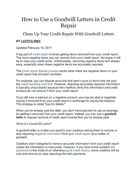 Goodwill Letter for Credit Repair PDF