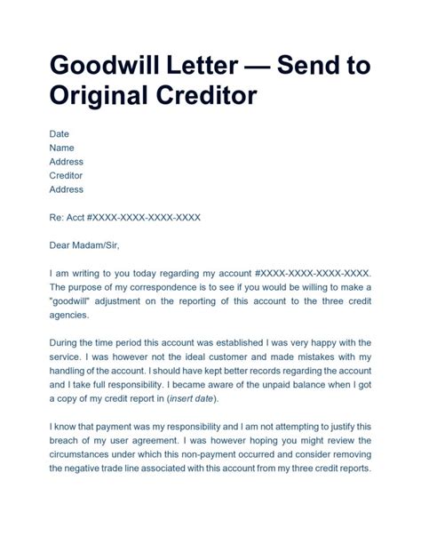 Sample Goodwill Letter Template