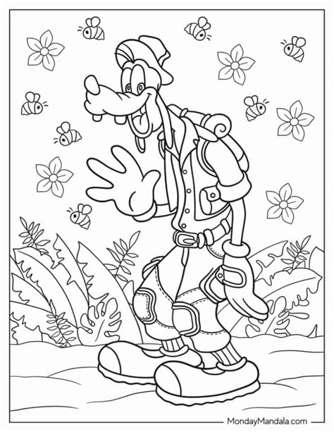 Goofy's camping trip coloring page