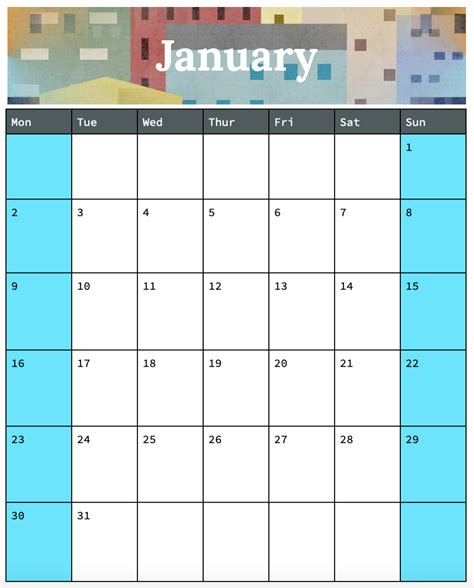 Google Doc Calendar Template Printable