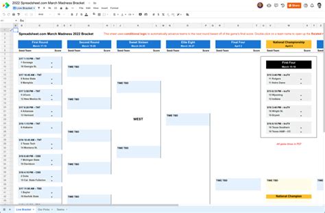 A Google Docs NCAA tournament bracket template