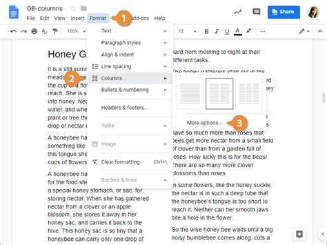 Google Docs Columns