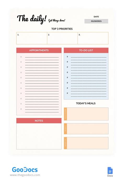 Google Docs daily planner template