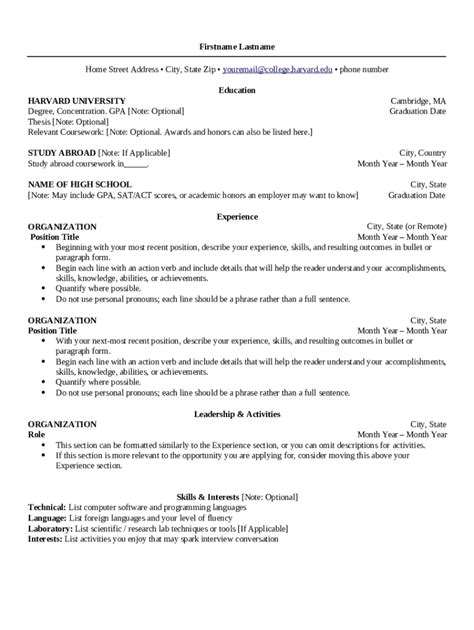 Google Docs Harvard Resume Template