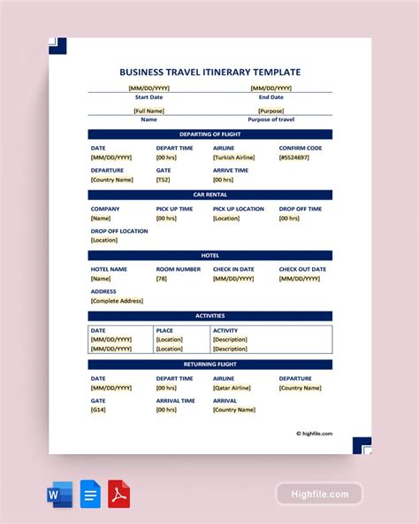 Google Docs Itinerary Template PDF