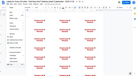 Google Docs Label Template Example 3