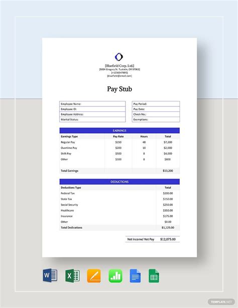 Google Docs Pay Stub Template Features