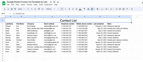 Google Docs Phone List Template Example