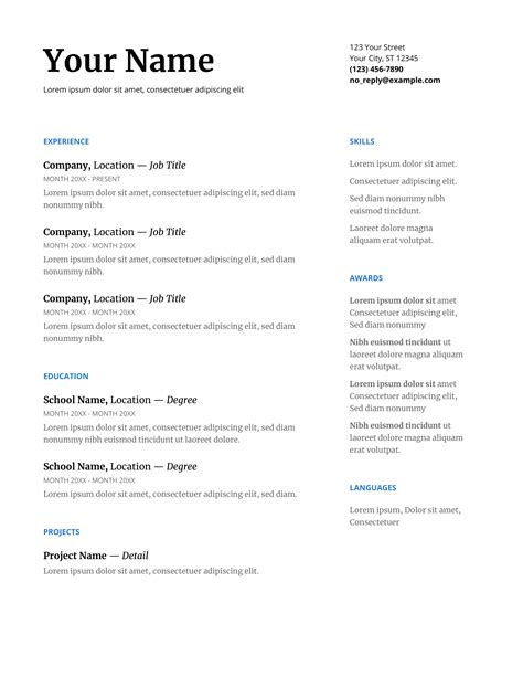 Google Docs Resume Template 1