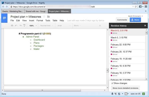 Google Docs Revision History