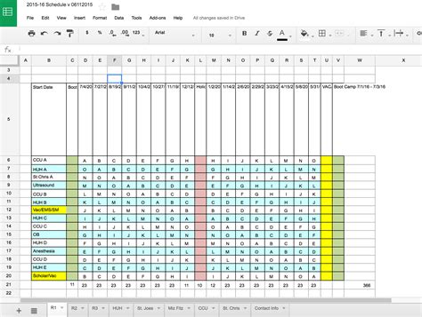 Google Docs schedule example