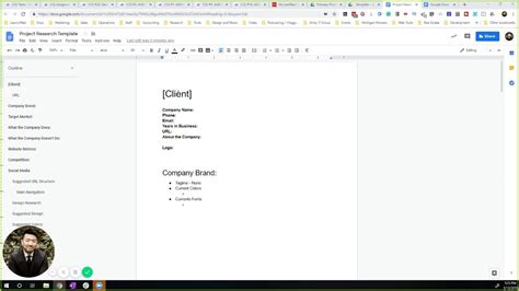 A screenshot of Google Docs template editor