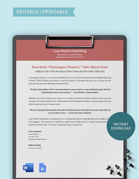 Google Docs Template for Press Release Sample