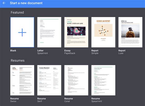 Google Docs template gallery