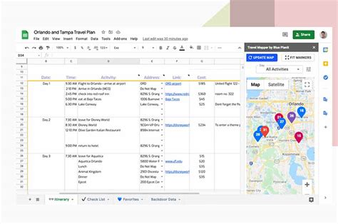 Google Docs travel planner