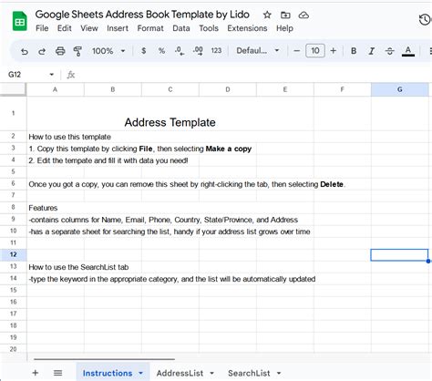 Google Sheets Address Book Template 2