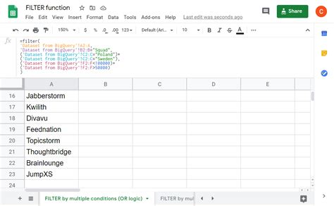 Google Sheets Advanced Filter