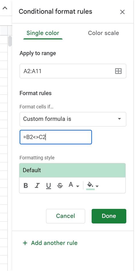 Google Sheets Advanced Not Equal Conditional Formatting