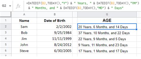 Google Sheets Age Calculation