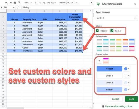 Alternating Row Colors in Google Sheets