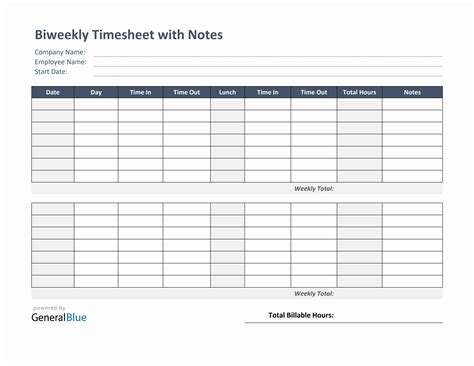 Google Sheets Bi-Weekly Timesheet Template Layout