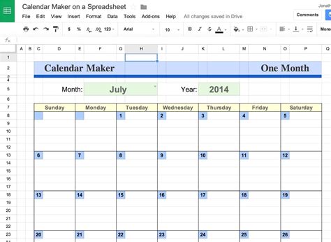 Google Sheets Calendar 1