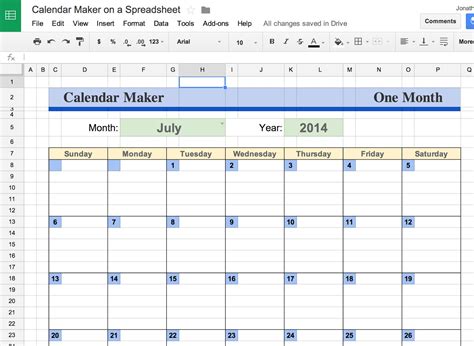 Google Sheets Calendar 4