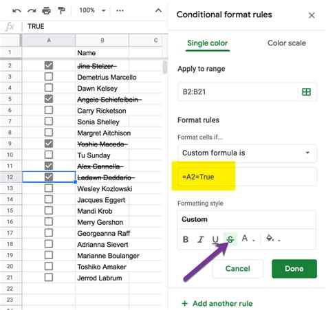 Google Sheets Checkbox Strikethrough Example 2